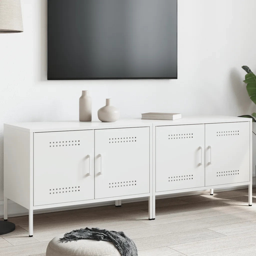 Mobili TV 2pz-Set di 2 Credenza per TV Bianchi 68x39x50,5 cm in Acciaio 890334
