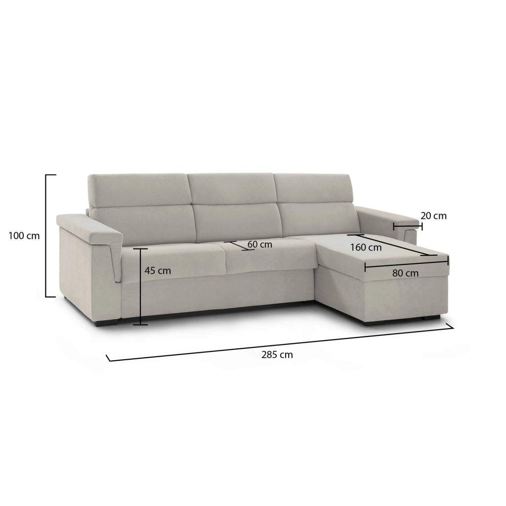 Cintano, Divano Fisso con Penisola Sfoderabile Made in Italy, 285x160 cm Beige