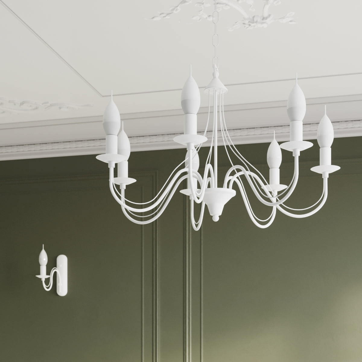 Lampadario Crimson Minerwa a 7 luci in acciaio bianco E14 LED Max 10W