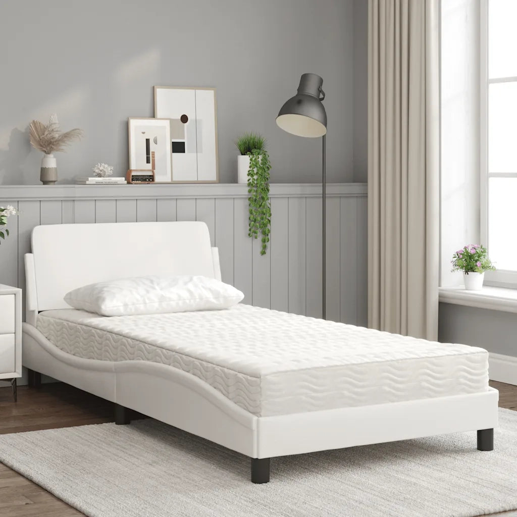 Letto con Materasso-Struttura Letto con Materasso Dover Bianco 100x200 cm in Similpelle