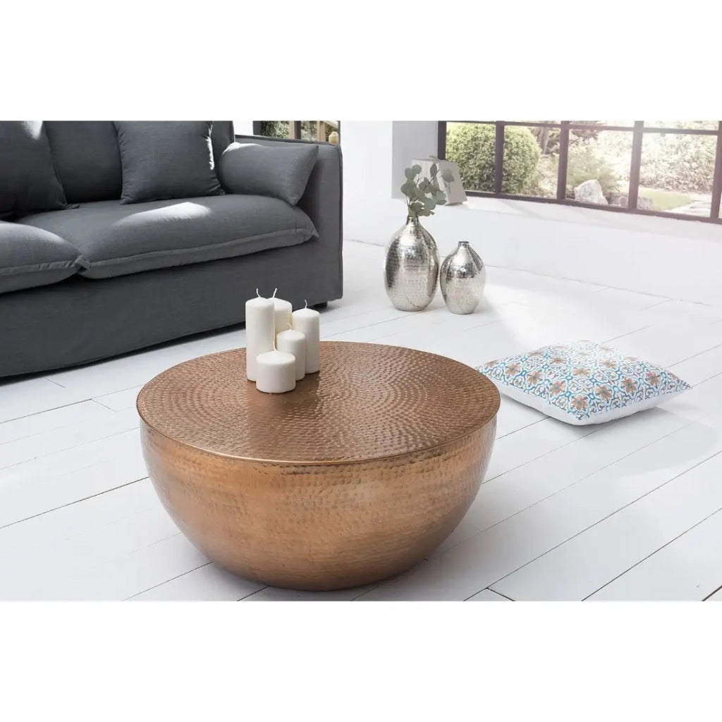 Tavolino basso TRIANE 60 cm in alluminio bronzo martellato – Tavolino basso rotondo design