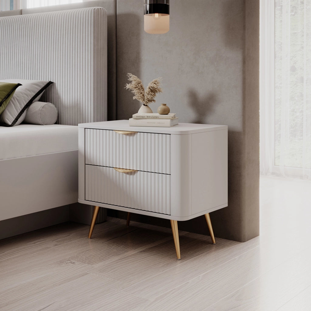Baari, Comodino 2 Cassetti, 63x38x55h cm Bianco