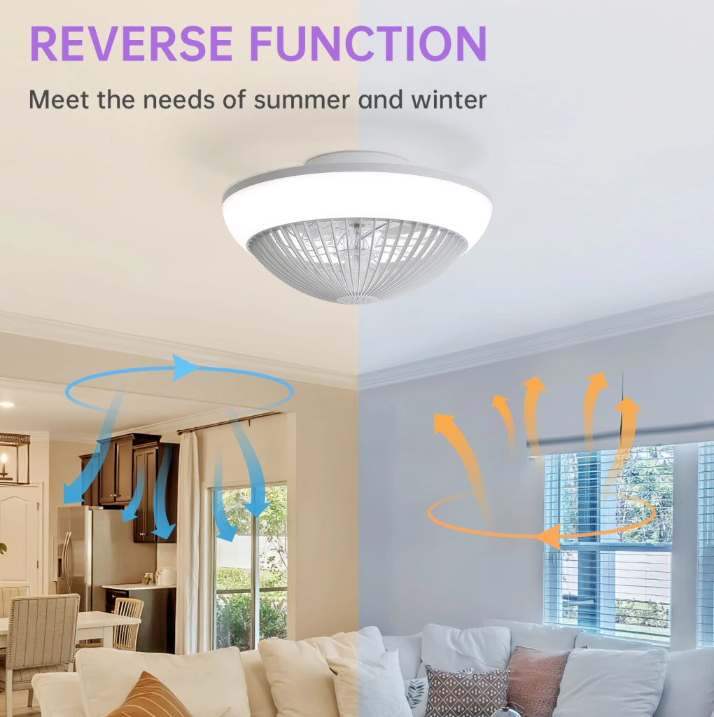 Ventilatore da soffitto 38 cm con luce LED RGB dimmerabile e telecomando, pale trasparenti ABS, silenzioso, timer integrato