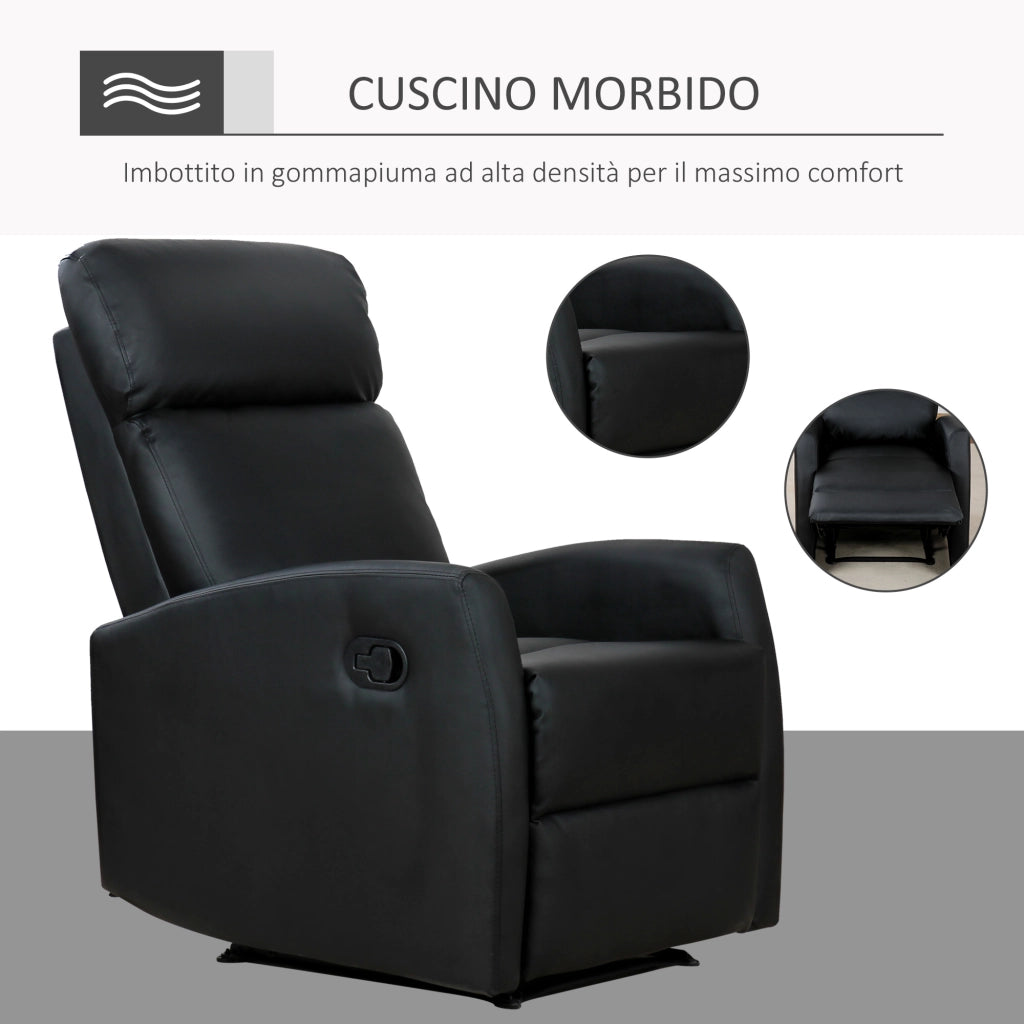 EasyComfort Poltrona Relax Reclinabile, Regolabile ed Ergonomica, in Pelle PU con Imbottitura, per Casa e Ufficio, 65x92x100 cm, Nera