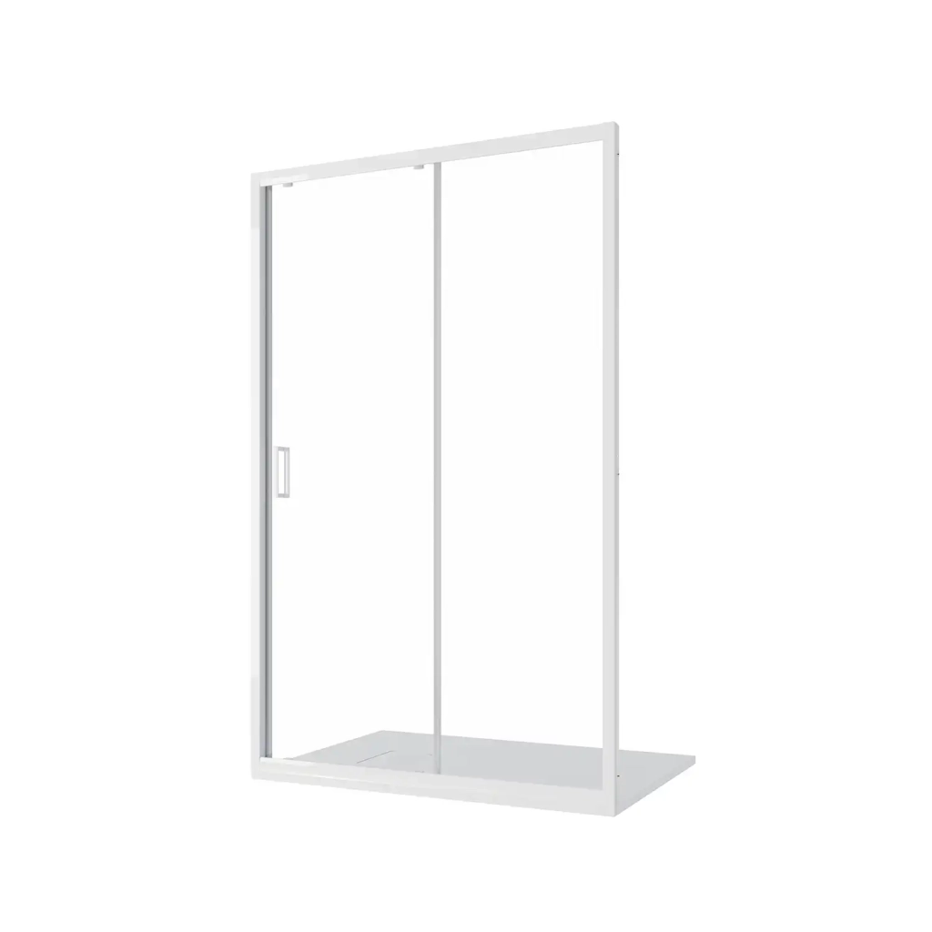 Box Doccia a Nicchia 120 cm Apertura Scorrevole. Vetro Temperato 4MM Trasparente. Maniglia in ABS e Profili in Alluminio Bianco | Maiorca