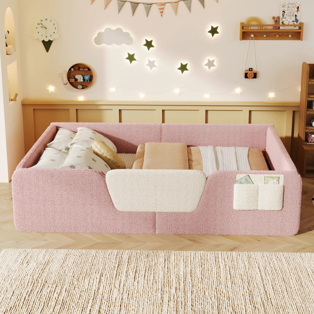 Letto imbottito con sponda 140x190 cm velluto rosa