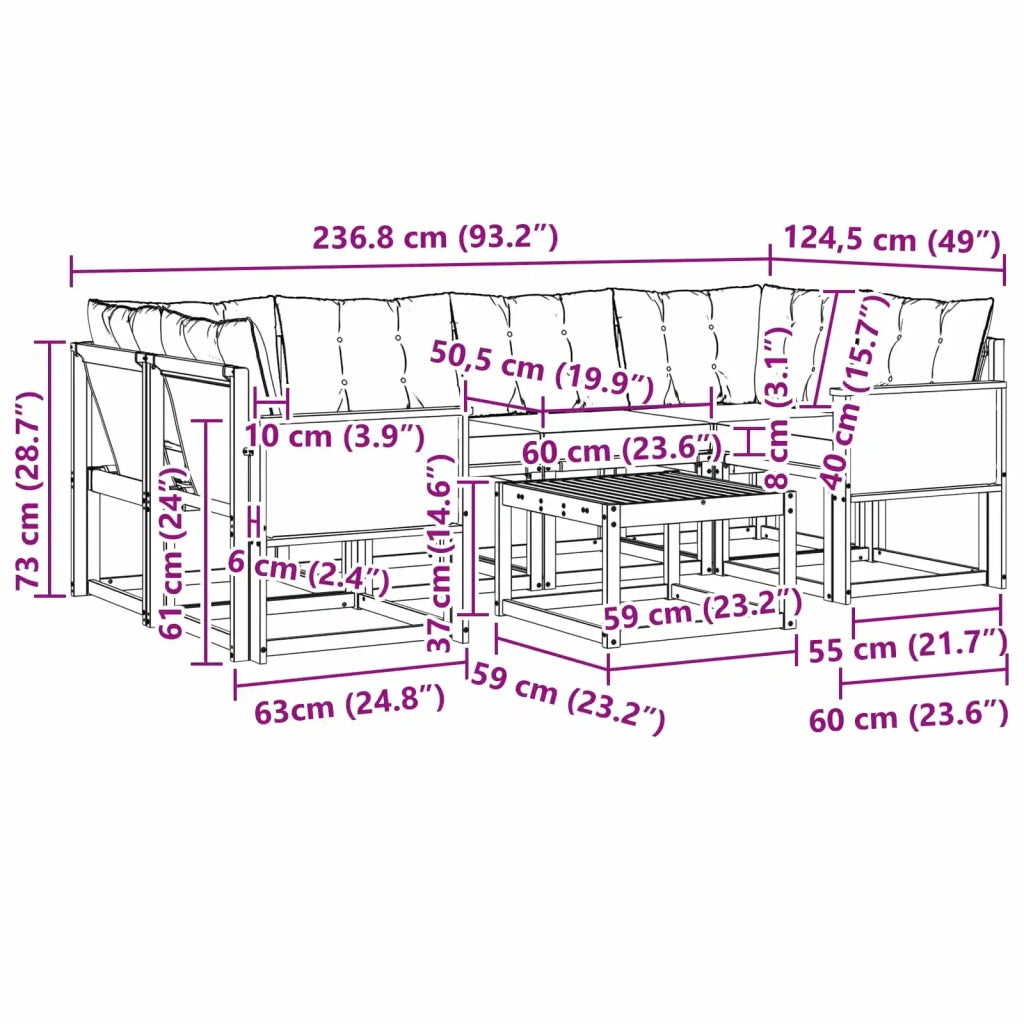 Set di divani da esterno 7 pz Naturale e Beige 3381813