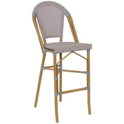 Sgabello alto grigio con sgabellino in rotin, 47x56x116 cm