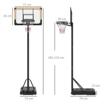 Canestro Basket a 6 Altezze Regolabili con Base Riempibile e Rotelle, in PE, Acciaio e Poliestere, Nero
