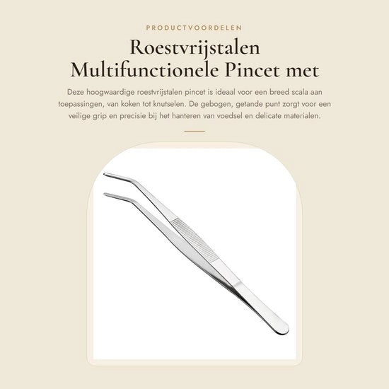 Pincetta multifunzionale da cucina 25,5 cm - Punta curva - Acciaio inossidabile - Precisa - Presa sicura