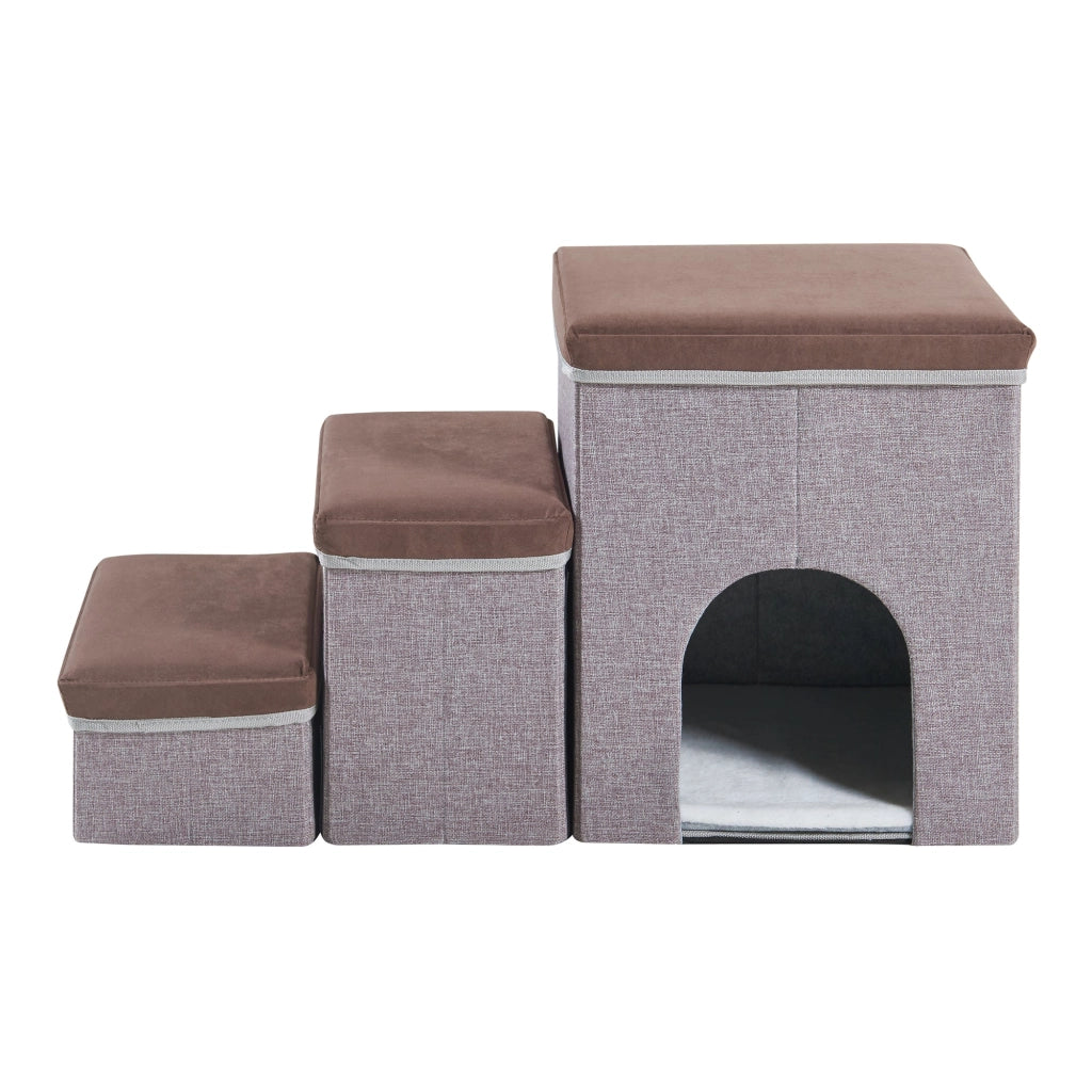 Scaletta per cani a 3 gradini 76 x 33 x 43 cm con cuccia marrone scuro/grigia 03_0009457