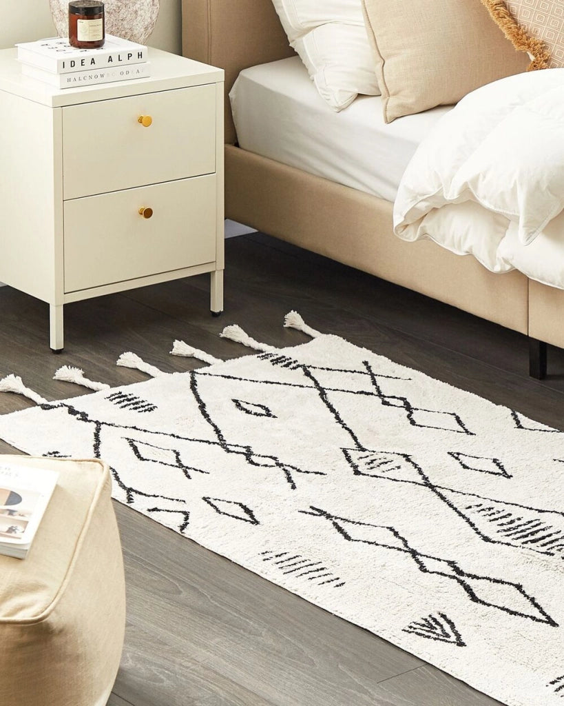 Tappeto cotone nero e bianco sporco 80 x 150 cm moderno orientale motivo geometrico