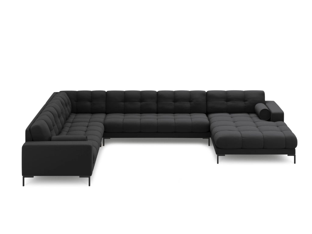 Cosmopolitan Design - Divano panoramico sinistro "Bali" 7 posti in tessuto strutturato grigio scuro 