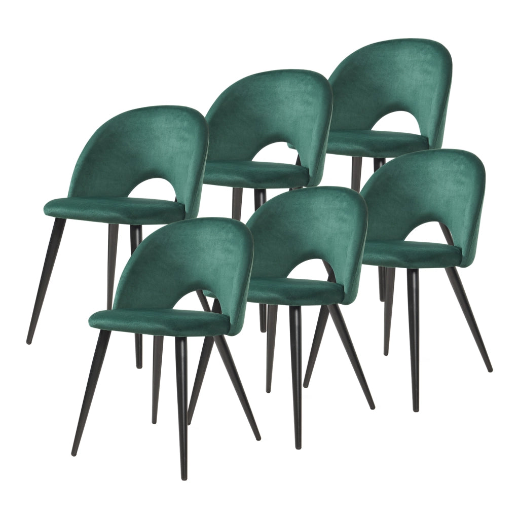 Set Karijoki di 6 Sedie Imbottite da Sala Pranzo Effetto Velluto - Verde Scuro / Nero [en.casa]