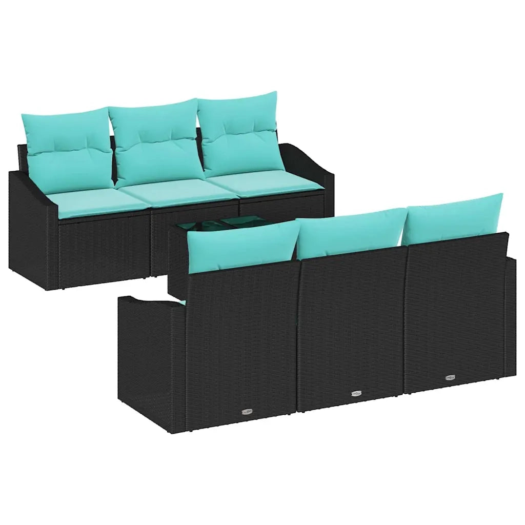 Set di divani con cuscino 7 pcs Nero e Turchese polyrattan