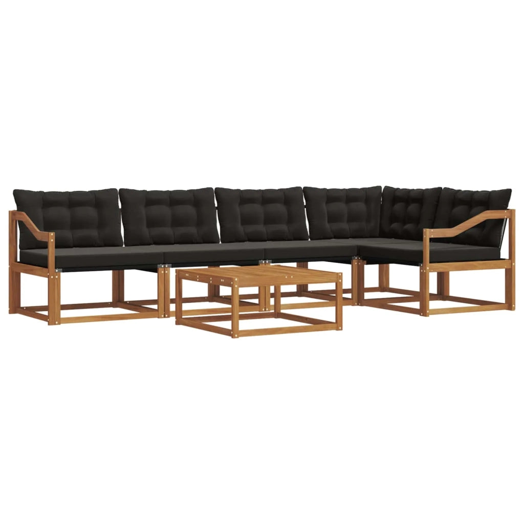 Set di divani da esterno con cuscino 6 pcs Naturale e Nero
