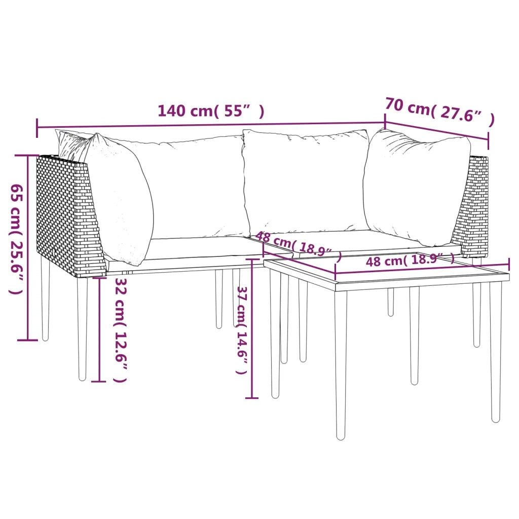 Set Divani da Giardino 3 pz con Cuscini in Polyrattan Grigio 364127