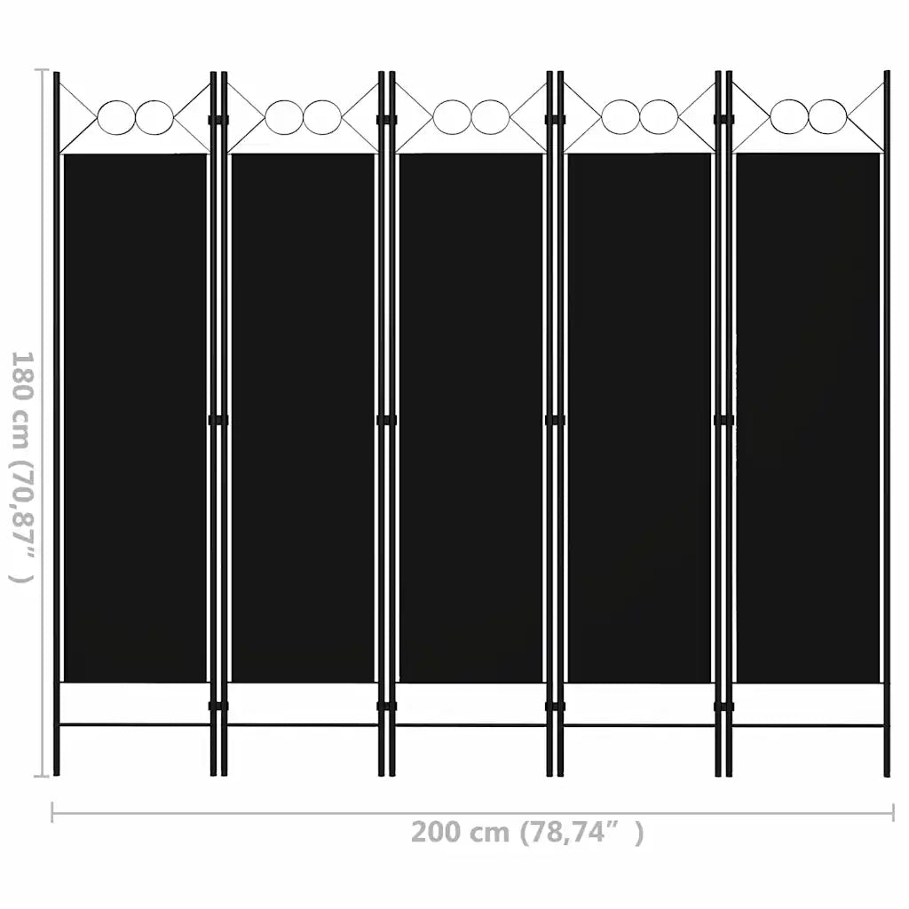 Paravento a 5 Pannelli Nero 200x180 cm 320710