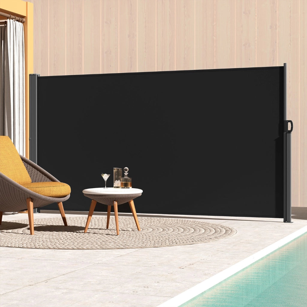 Tenda laterale retrattile per patio con maniglia laterale, Schermo di privacy esterno 300 x 160 cm Nero-Tende parasole