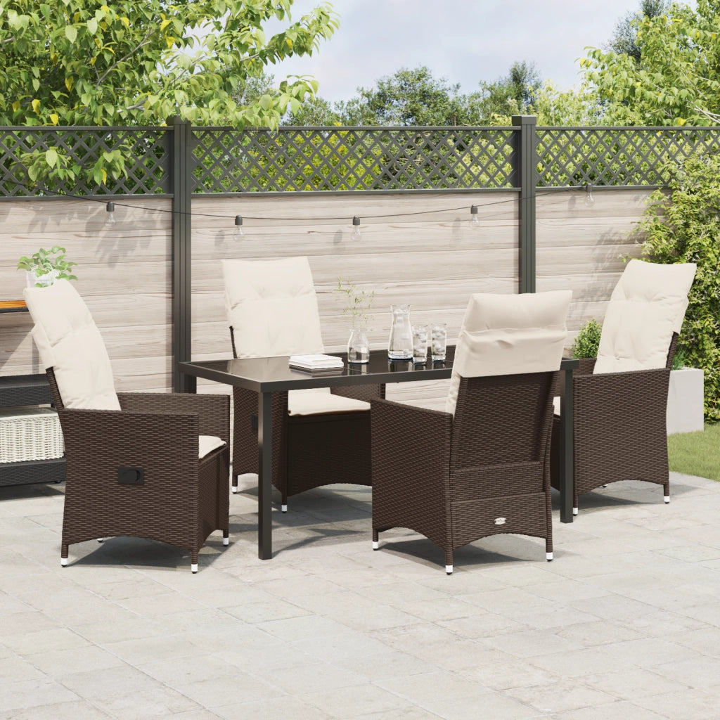 Set da Pranzo da Giardino 5 Pezzi con Cuscini Marrone Polyrattan