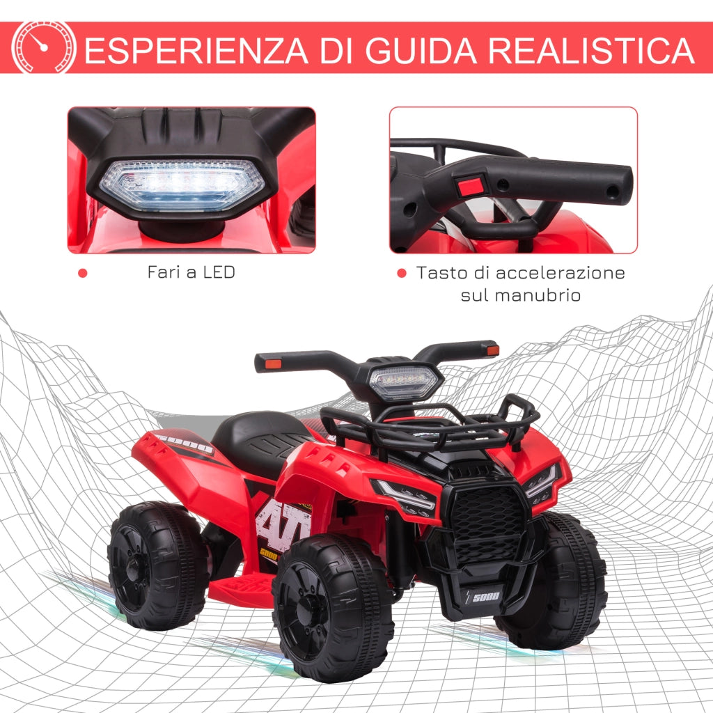 EasyComfort Quad Elettrico per Bambini con Batteria Ricaricabile 6V, Pulsante Acceleratore, Età 18-36 Mesi, 70x42x45cm, Rosso