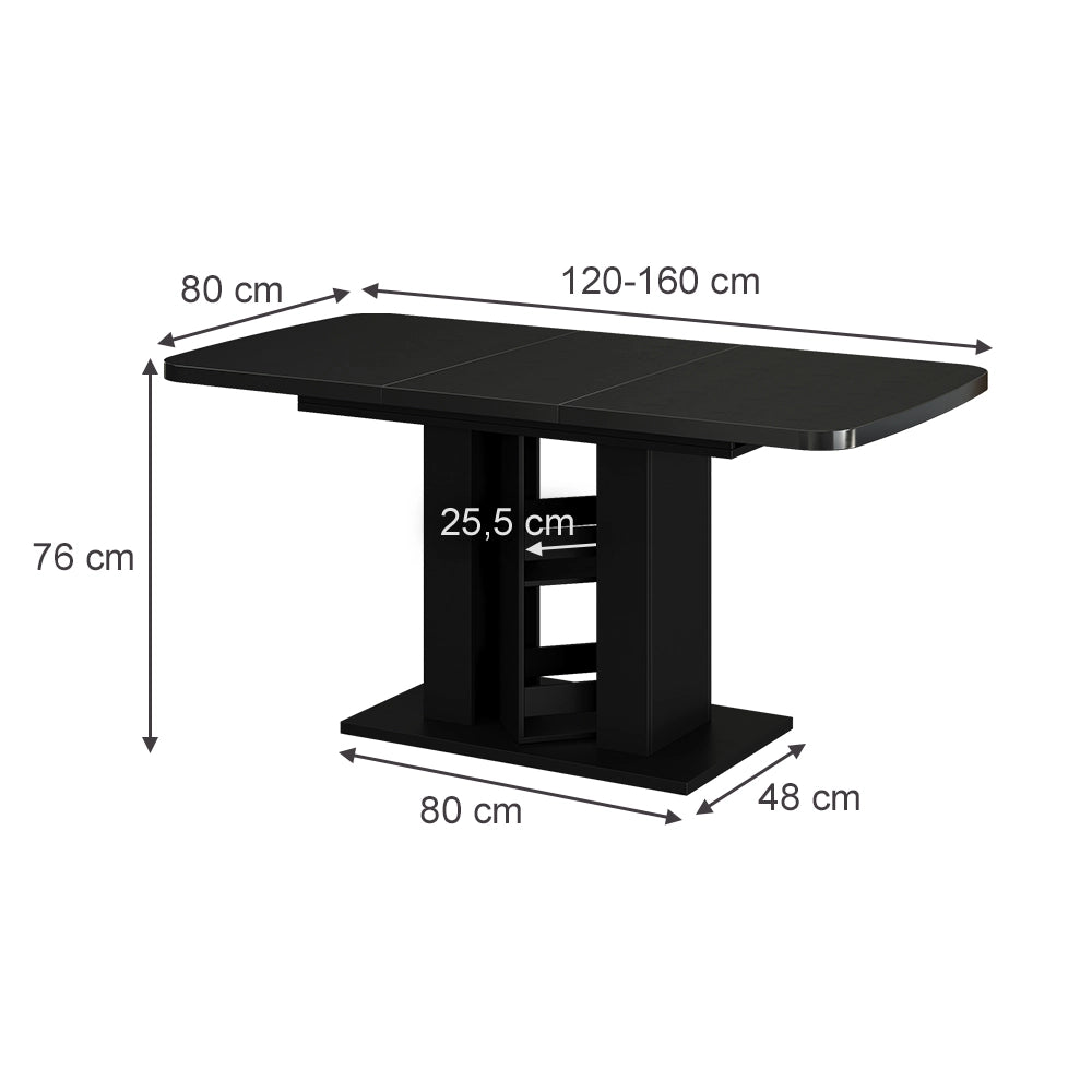 Vicco tavolo da pranzo allungabile Nero 120 x 80 cm