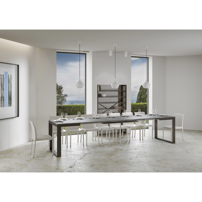 Tavolo allungabile 90x120/380 cm Tecno Evolution telaio Antracite - Cemento