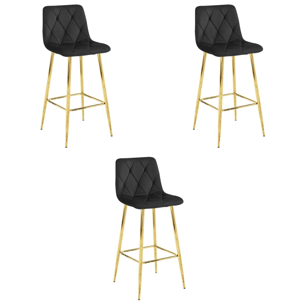 Sgabello Valora KODA in velluto nero con gambe dorate, design moderno x3