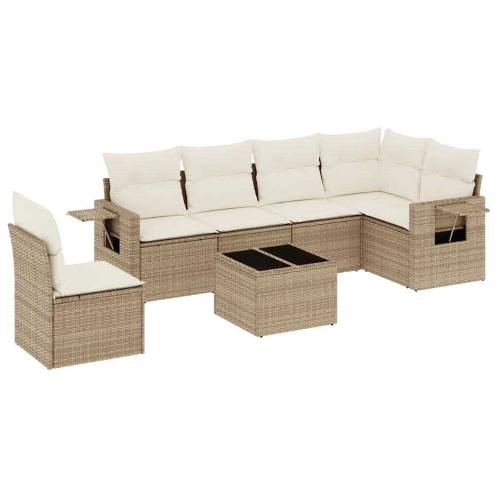 Set Divani da Giardino 7 pz con Cuscini Beige in Polyrattan 3252575