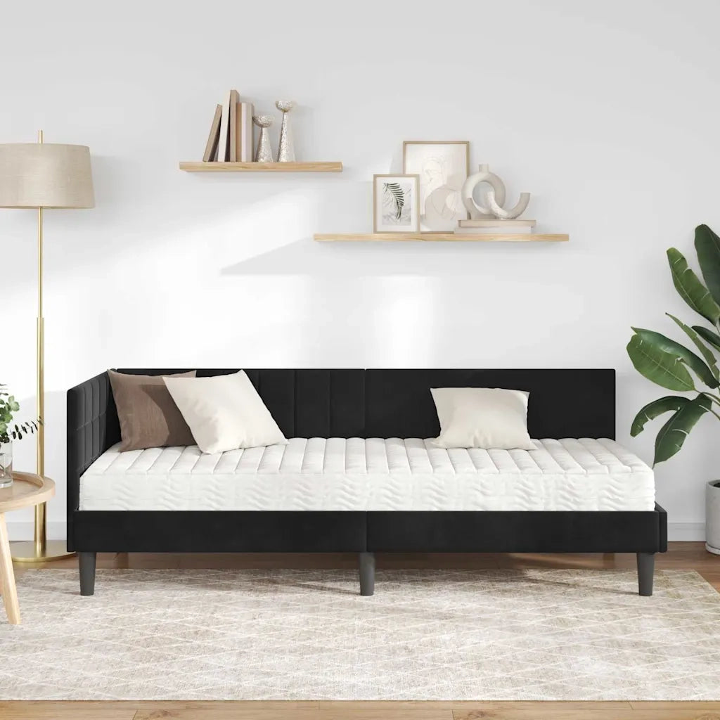 Struttura Letto Angolare con Materasso 2 pz-Giroletto con materasso Nero Velluto 620711