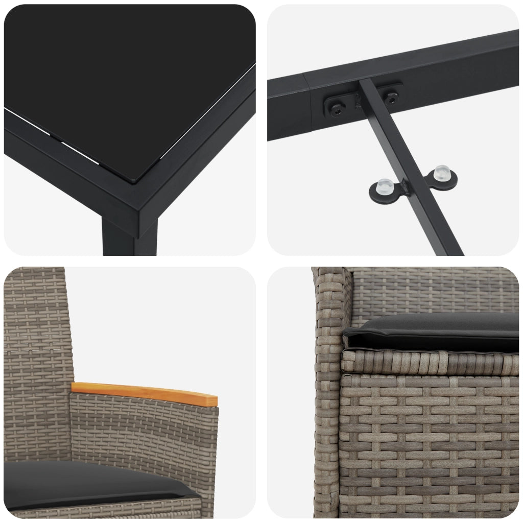 Set di Mobili da Giardino 9 pezzi con Cuscini Grigio Polyrattan