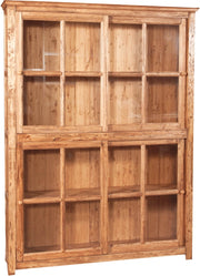 Biscottini Libreria vetrina con ante scorrevoli in legno massello di tiglio, finitura naturale L154xPR37xH212 cm. Made in Italy
