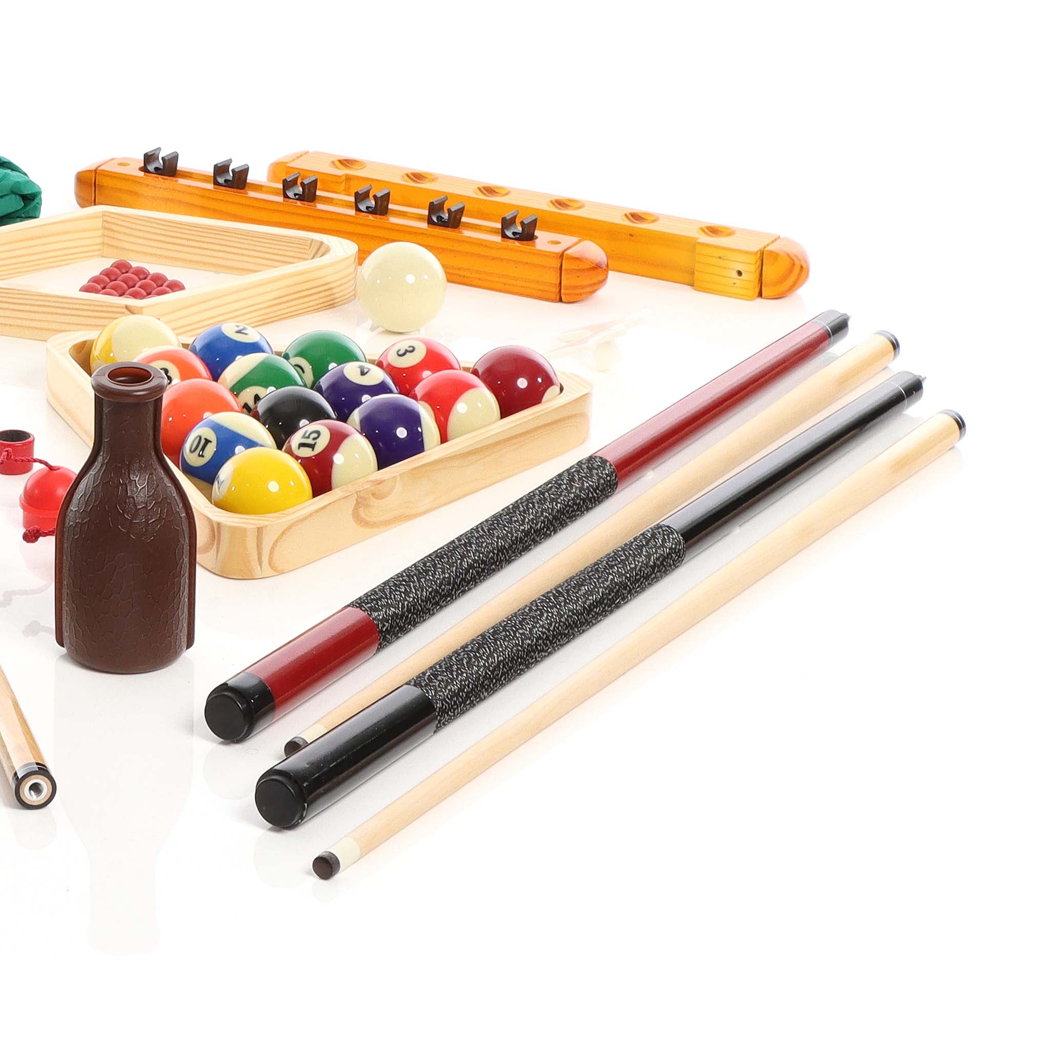 Set di accessori per biliardo 4 stecche triangolo e portastecche a parete