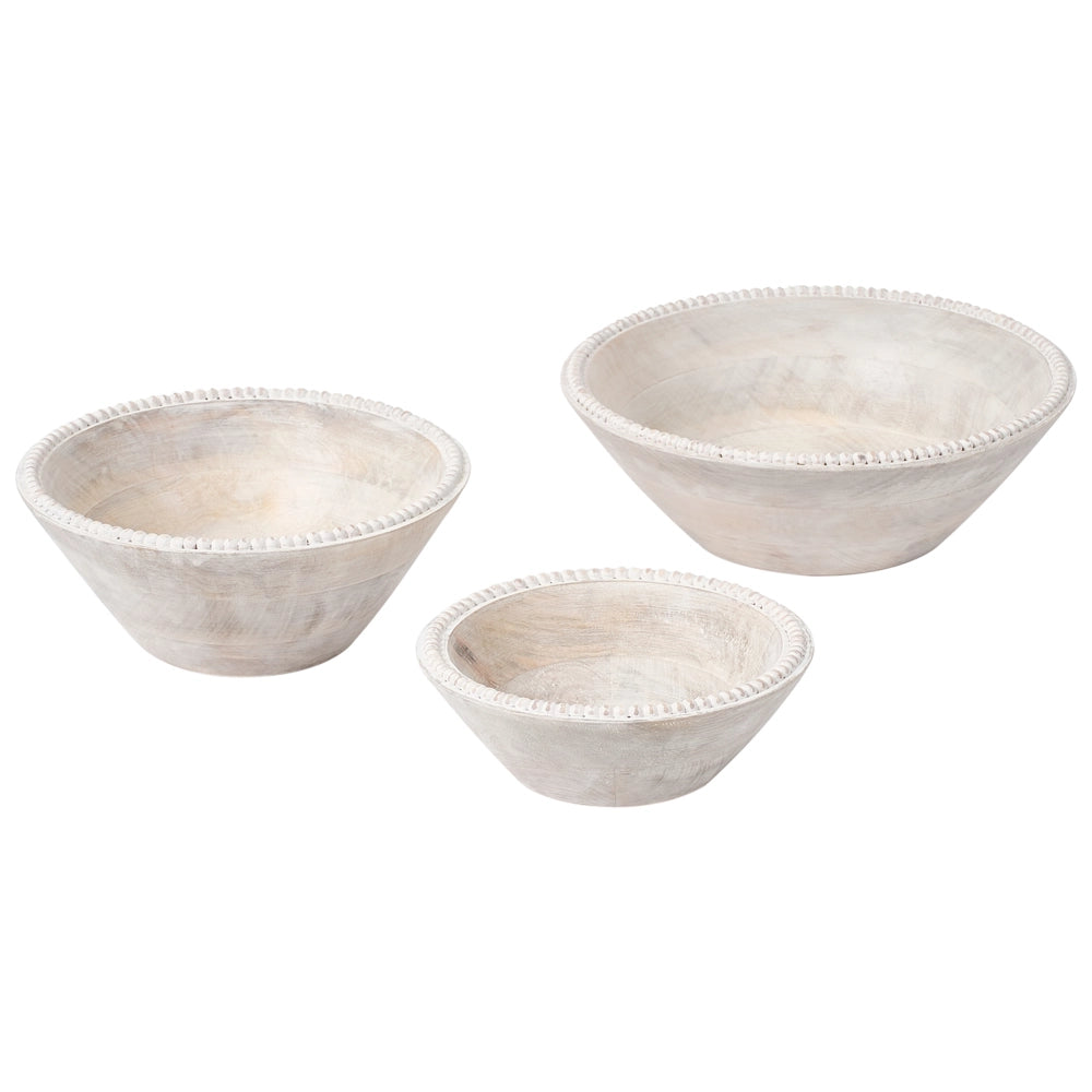 Set di 3 ciotole per frutta in legno di mango fatte a mano in stile moderno marrone chiaro