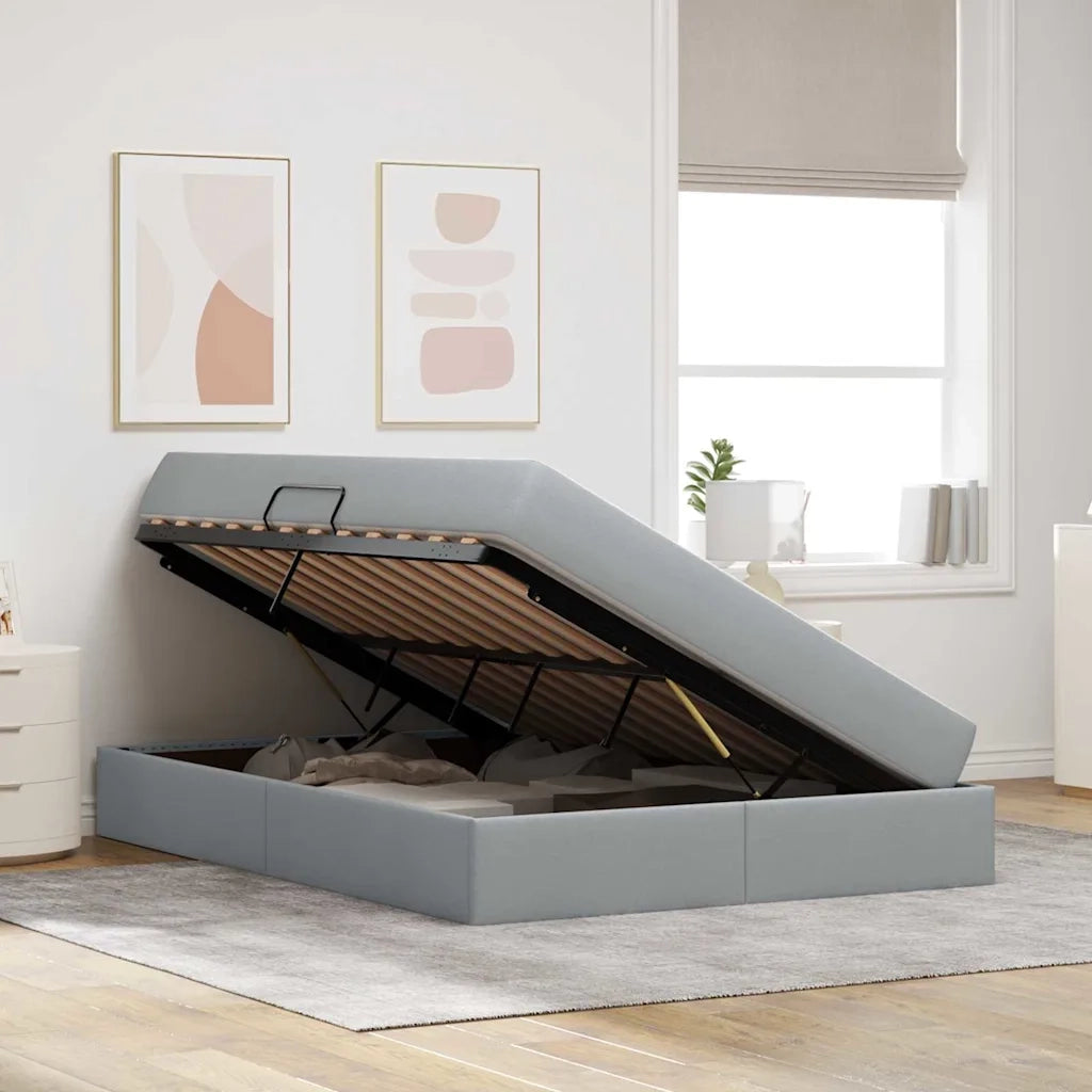Letto con contenitore e materasso Grigio chiaro 140 x 190 cm