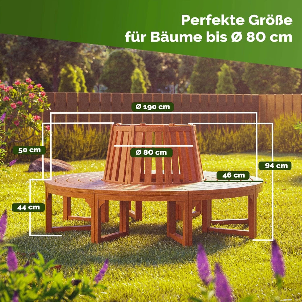 ® Panchina da Giardino Resistente in Legno di Eucalipto Certificato FSC® Ø 190 cm Portata 160 kg per Seduta Panca da Esterno Rotonda Alberi