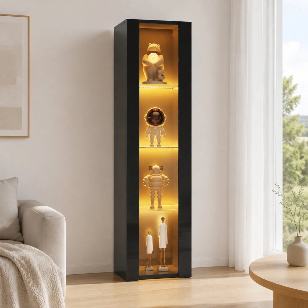 Vetrina nera 40 x 29 x 170 cm con 4 livelli; vetro e LED regolabili
