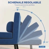 Poltrona Letto con Schienale Regolabile in 5 Posizioni, in Tessuto Effetto Lino e Acciaio, 75x70x75 cm, Blu Scuro