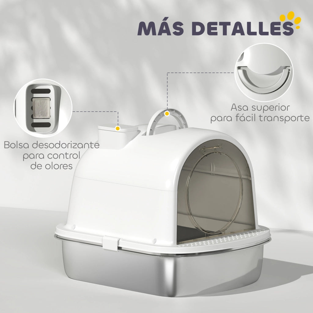 Arenero per Gatti ¨C zephmum ¨C 52.4x41.3x39.9 cm Bianco Acciaio Inox