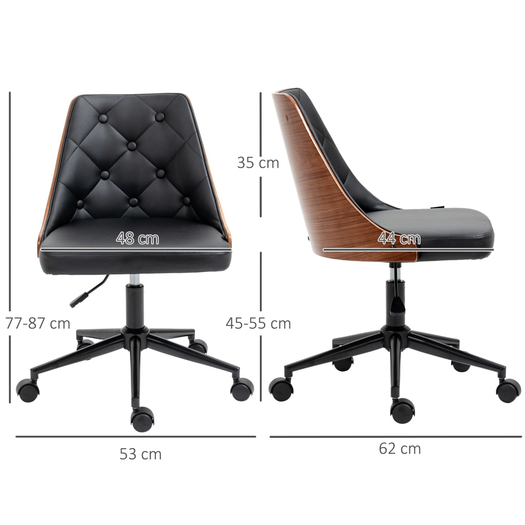 Sedia da Ufficio con Altezza Regolabile e Basculante ¨C zephmum ¨C Nero e Legno 53x62x77-87 cm