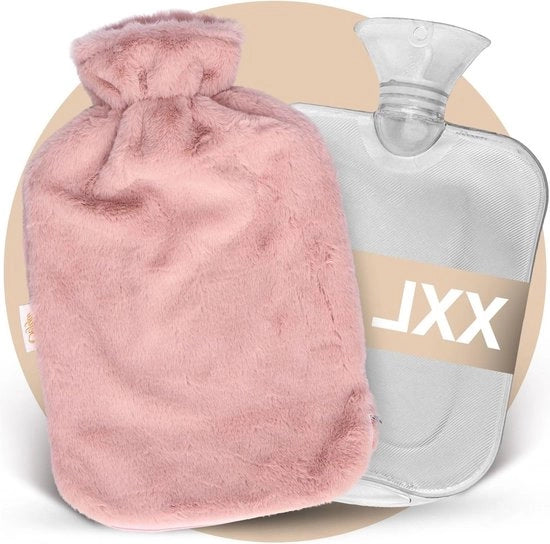 Bottiglia di acqua calda 3 litri con cappuccio - Rosa e rivestimento di pile morbido - Chiusura a cerniera - Dimensione XXL - Bottiglia di acqua calda per bambini, adulti - Regalo per donne o bambini - Bottiglia di acqua calda lunga.