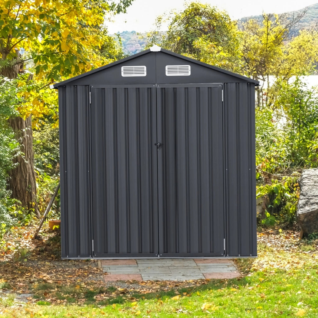 Capanno da giardino per esterni con 4 prese d'aria e porte bloccabili, Organizzatore per utensili da giardino Grigio-Casette da giardino