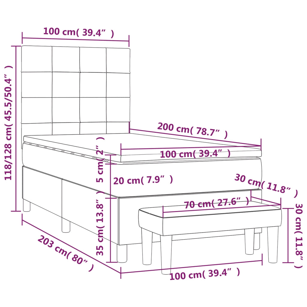 Giroletto a Molle con Materasso Grigio Scuro 100x200 cm Tessuto 3136574
