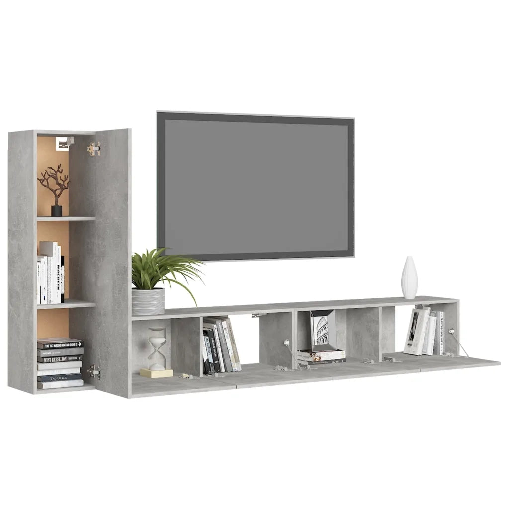 Set di Mobili Porta TV 3 pz Grigio Cemento in Legno Multistrato 3079095