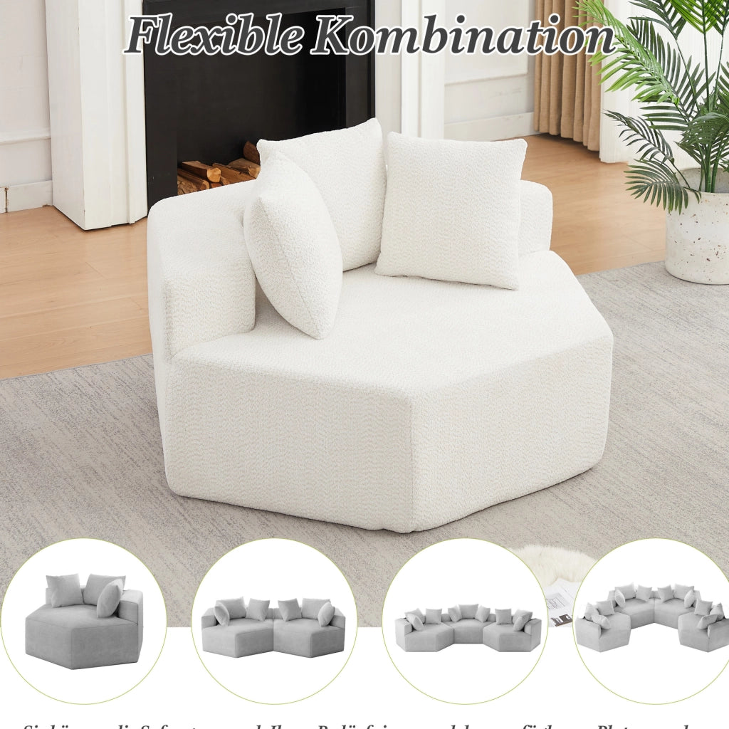 Poltrona modulare esagonale in ciniglia beige
