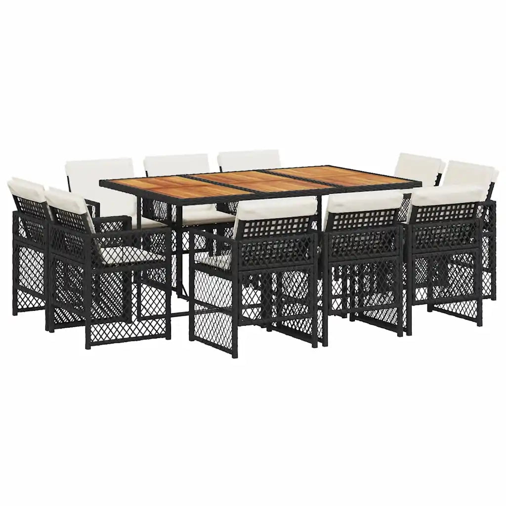 vidaXL Set da Pranzo da Giardino 11 pz con Cuscini in Polyrattan Nero