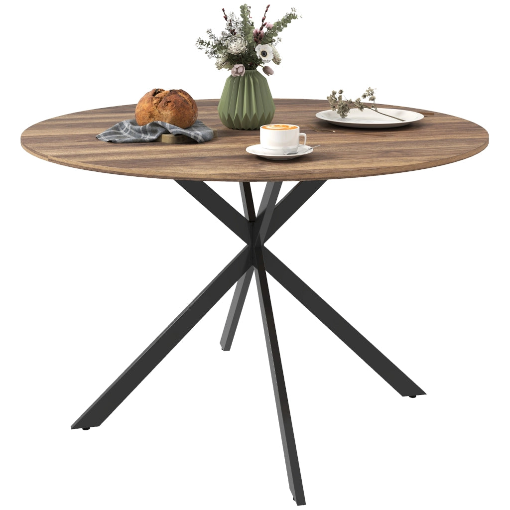 Tavolo da Pranzo Rotondo per 4 Persone ¨C Zephmum ¨C Acciaio, Marrone, ?120x75 cm