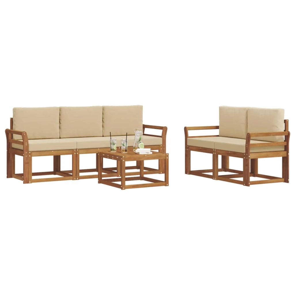 Set di divani da esterno con cuscino 6 pcs Naturale e Beige