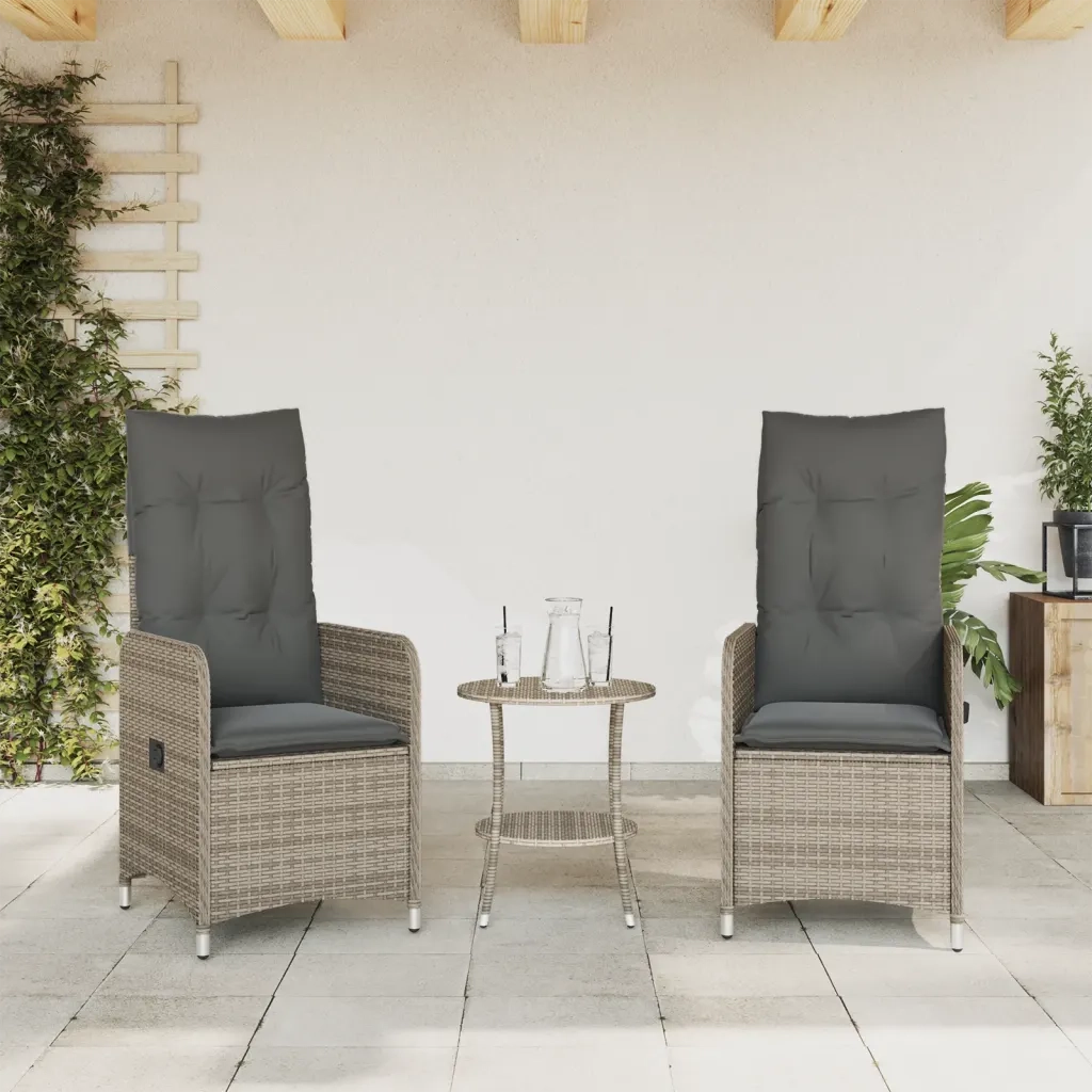 Sedie da Giardino Reclinabili 2 pz | Sedie da Esterno e Cuscini Grigio Polyrattan