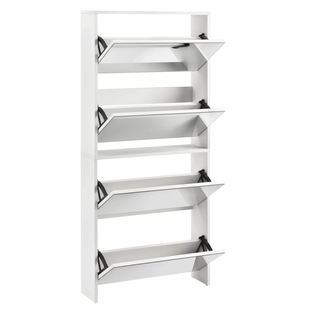 Scarpiera di design mobile contenitore con 4 scomparti capienza 12 paia di scarpe frontale a specchio pannello di particelle rivestito in melamina 134 x 63 x 17 cm bianco 03_0005167